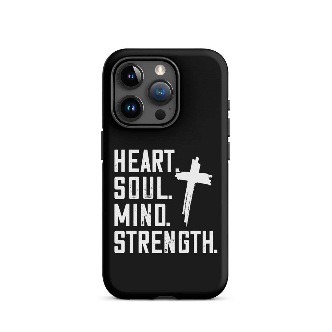 Christian Phone Case Heart Soul Mind Strength Black for iPhone® iPhone® Phone Cases Matte iPhone 15 Pro 