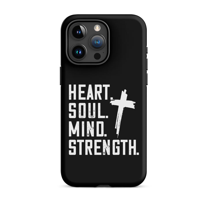 Christian Phone Case Heart Soul Mind Strength Black for iPhone® iPhone® Phone Cases Matte iPhone 15 Pro Max 