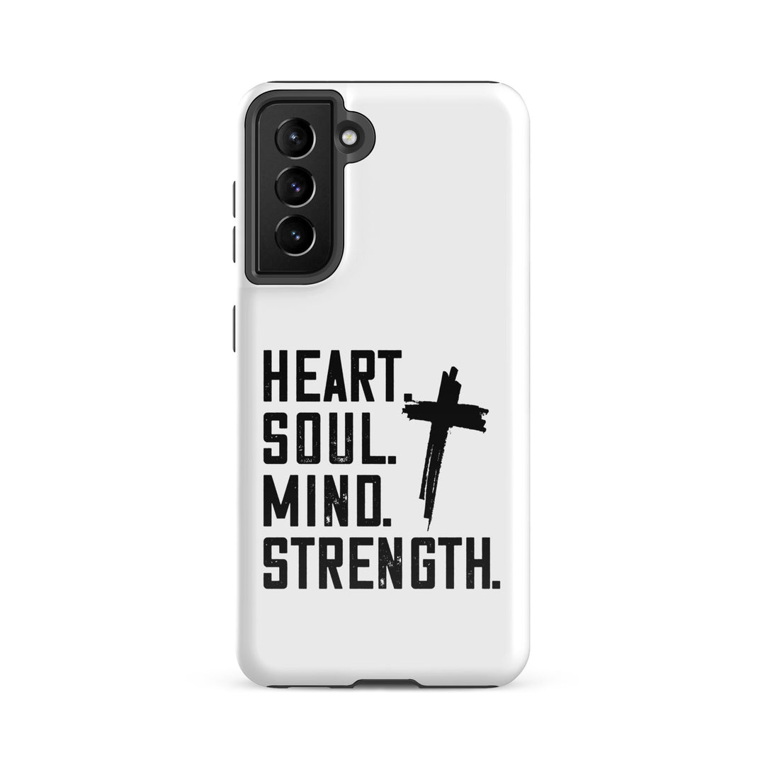 Christian Phone Case Heart Soul Mind Strength White for Samsung® Samsung® Phone Cases Glossy Samsung Galaxy S21 FE 