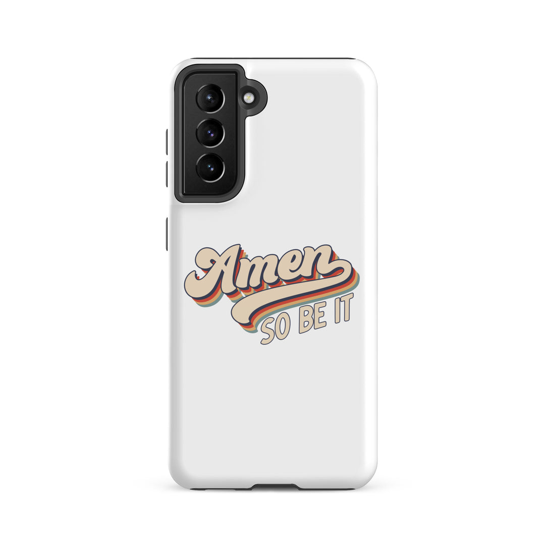 Christian Phone Case Amen So Be It White for Samsung® Samsung® Phone Cases Glossy Samsung Galaxy S21 FE 