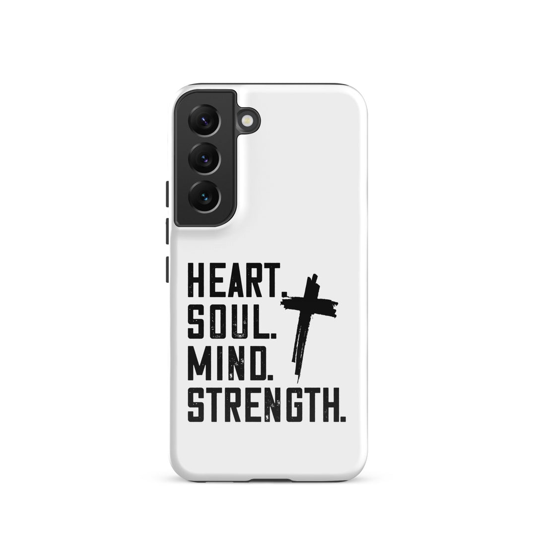 Christian Phone Case Heart Soul Mind Strength White for Samsung® Samsung® Phone Cases Glossy Samsung Galaxy S22 