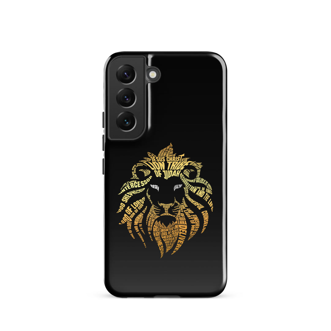 Christian Phone Case Lion Word Cloud Black for Samsung® Samsung® Phone Cases Glossy Samsung Galaxy S22 