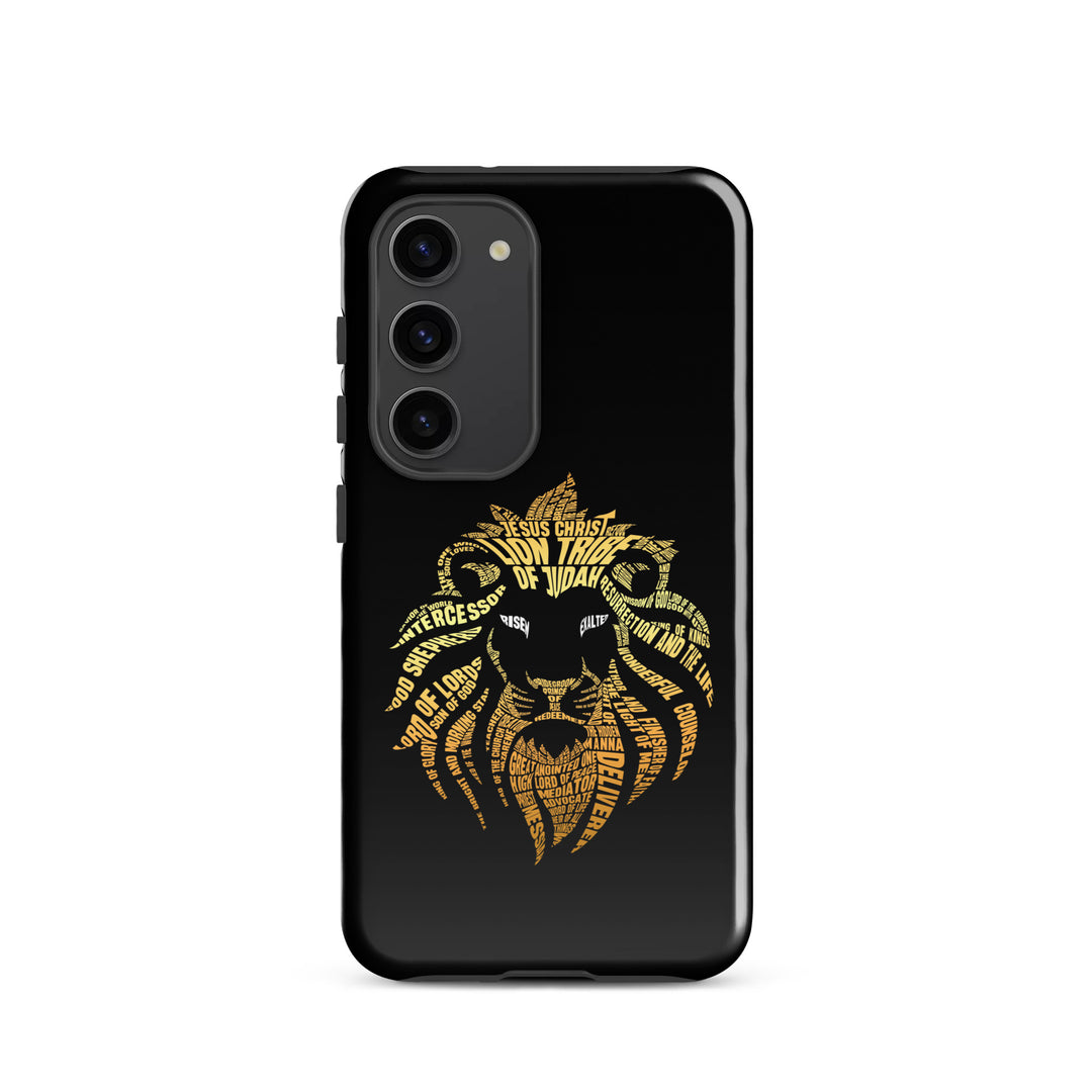 Christian Phone Case Lion Word Cloud Black for Samsung® Samsung® Phone Cases Glossy Samsung Galaxy S23 