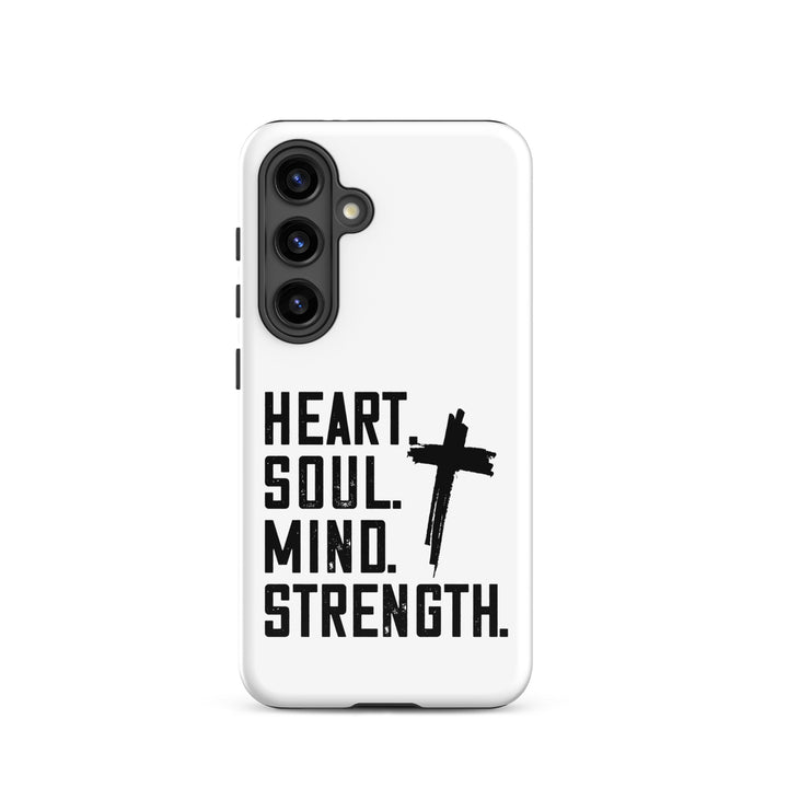 Christian Phone Case Heart Soul Mind Strength White for Samsung® Samsung® Phone Cases Glossy Samsung Galaxy S24 