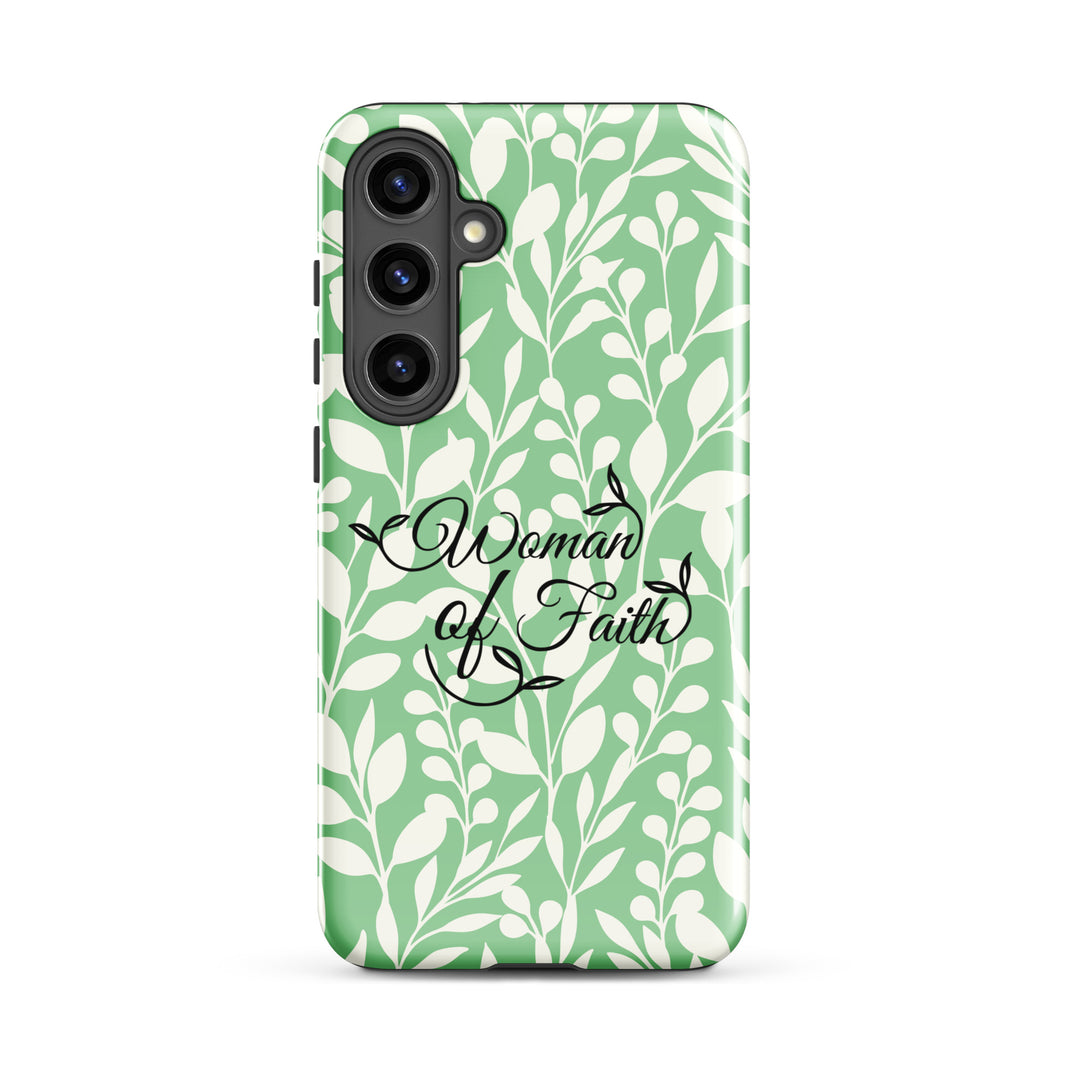 Christian Phone Case Woman of Faith Green for Samsung® Samsung® Phone Cases Glossy Samsung Galaxy S24 Plus 