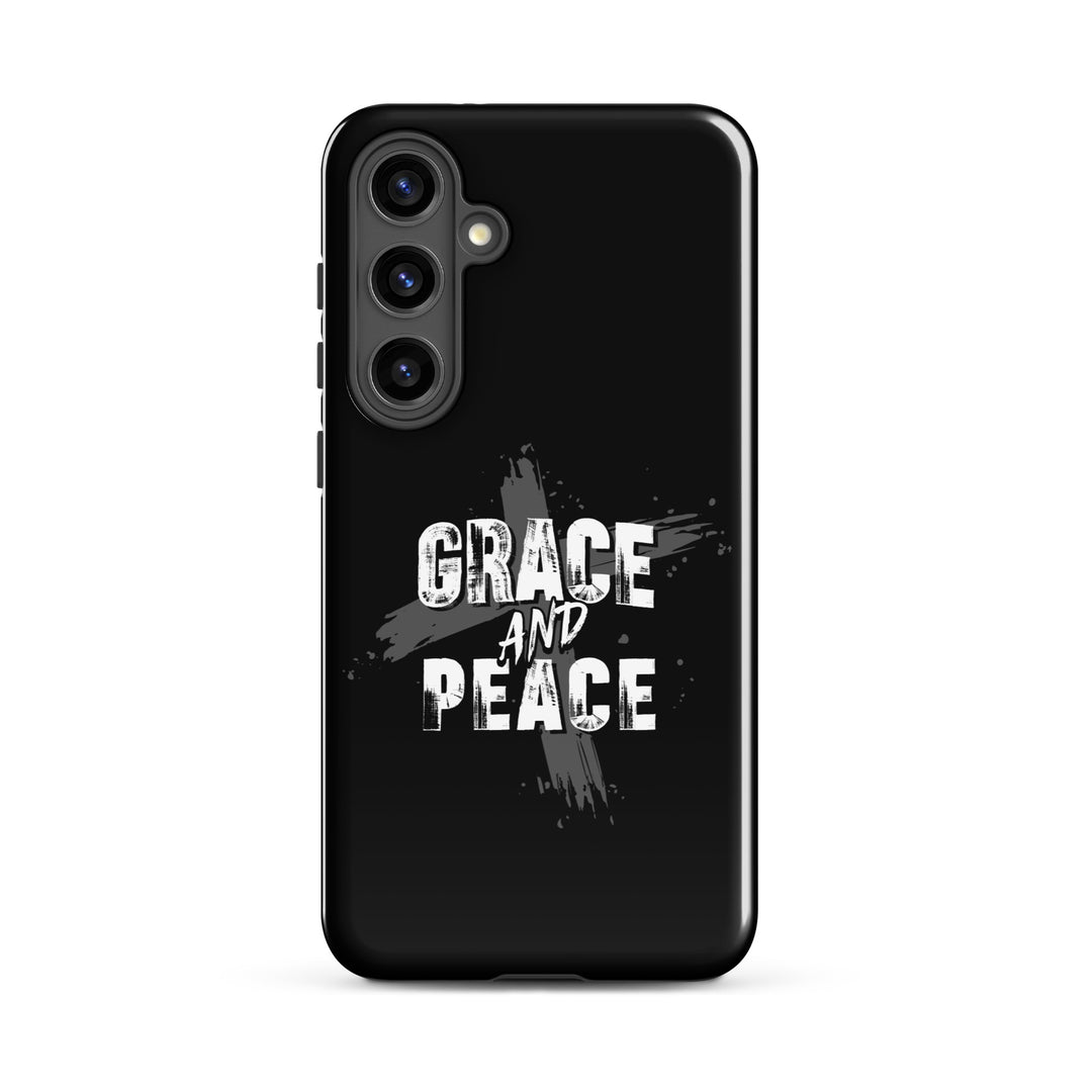 Christian Phone Case Grace and Peace Cross Black for Samsung® Samsung® Phone Cases Glossy Samsung Galaxy S24 Plus 