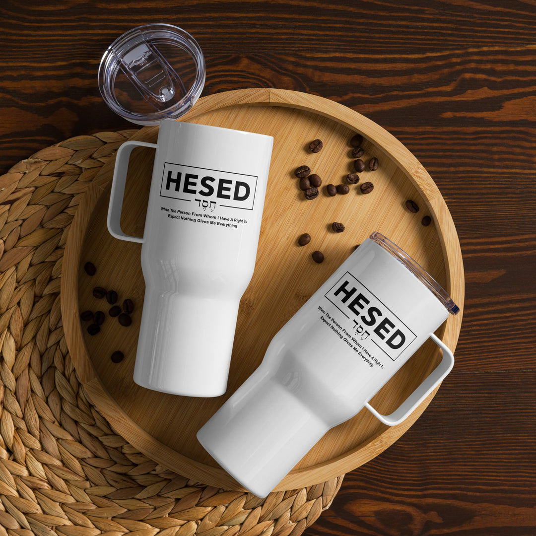 Hesed Hebrew Everything 25 oz Travel Mug with Handle Travel Mug   