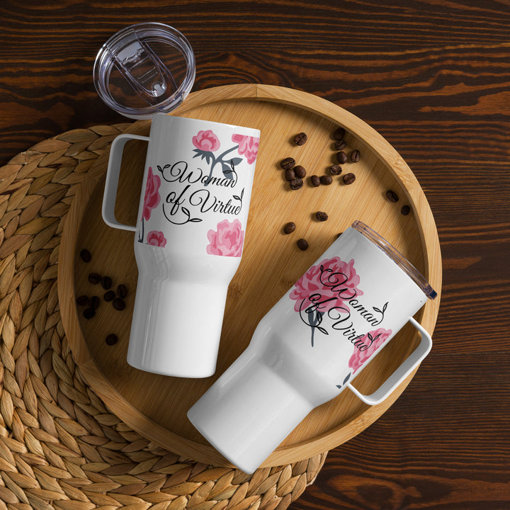 Woman of Virtue Rose 25 oz Travel Mug with Handle Travel Mug   