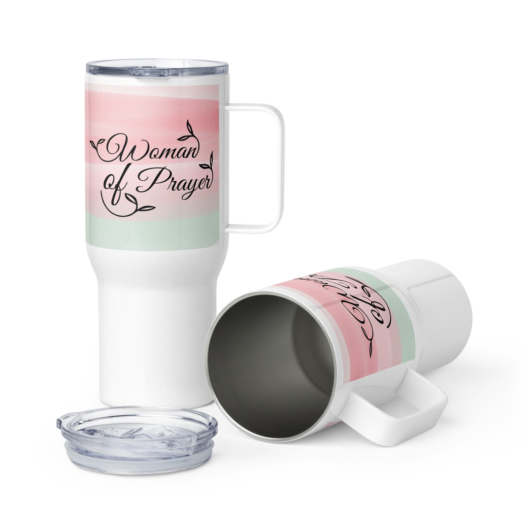 Woman of Prayer Pink Green 25 oz Travel Mug with Handle Travel Mug   