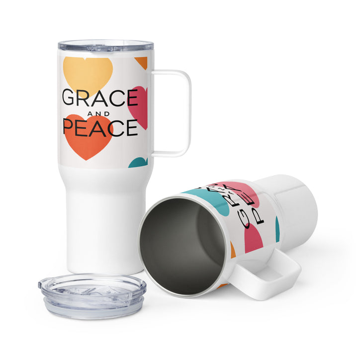 Grace and Peace Hearts 25 oz Travel Mug with Handle Travel Mug   