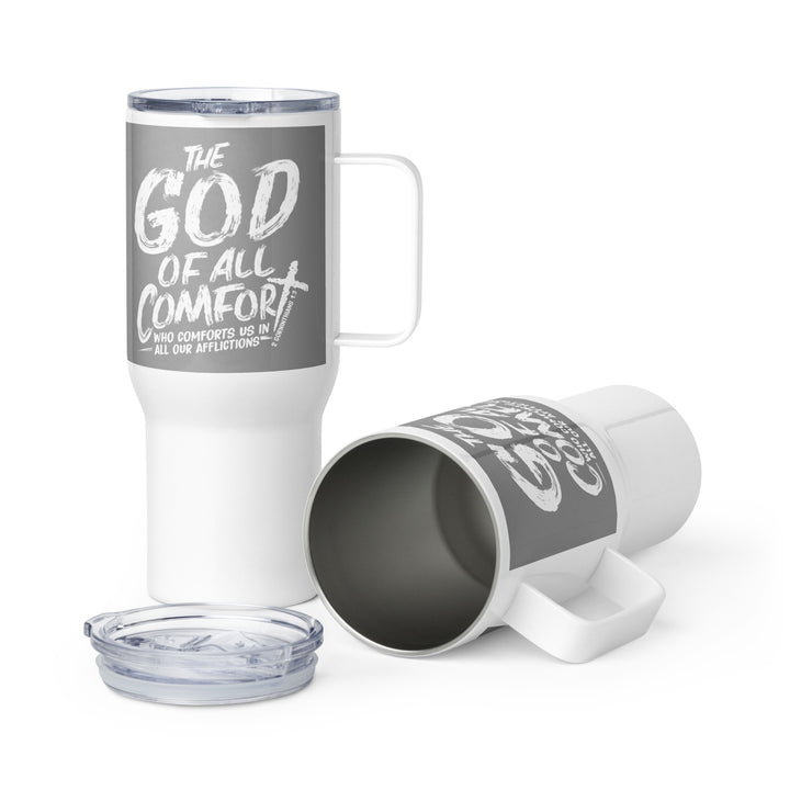 Christian Coffee Mug Travel Cup God of All Comfort Grey 25 oz Travel Mug   