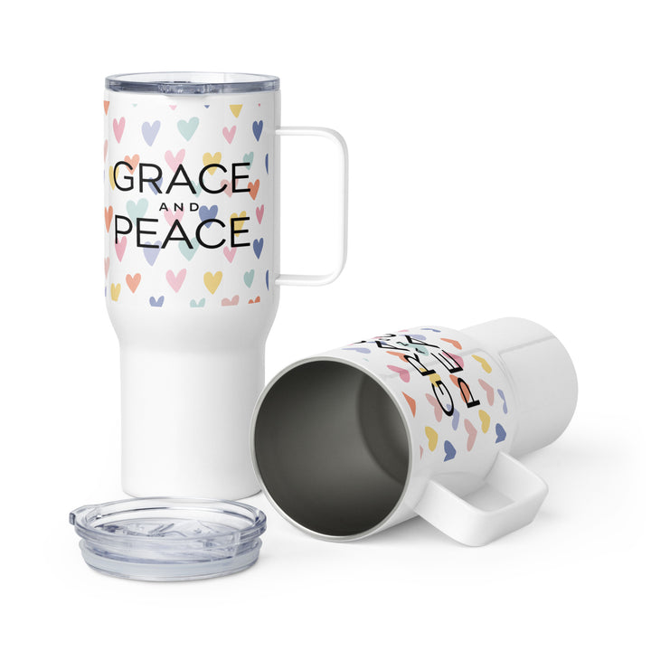 Grace and Peace Hearts 25 oz Travel Mug with Handle Travel Mug   