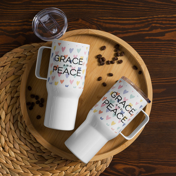 Grace and Peace Hearts 25 oz Travel Mug with Handle Travel Mug   