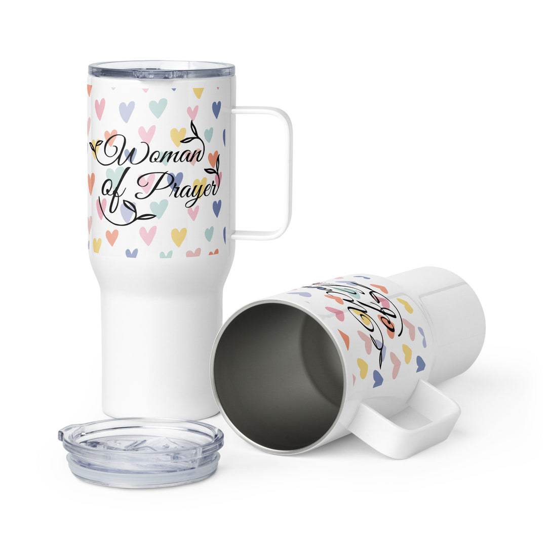 Woman of Prayer Hearts 25 oz Travel Mug with Handle Travel Mug   