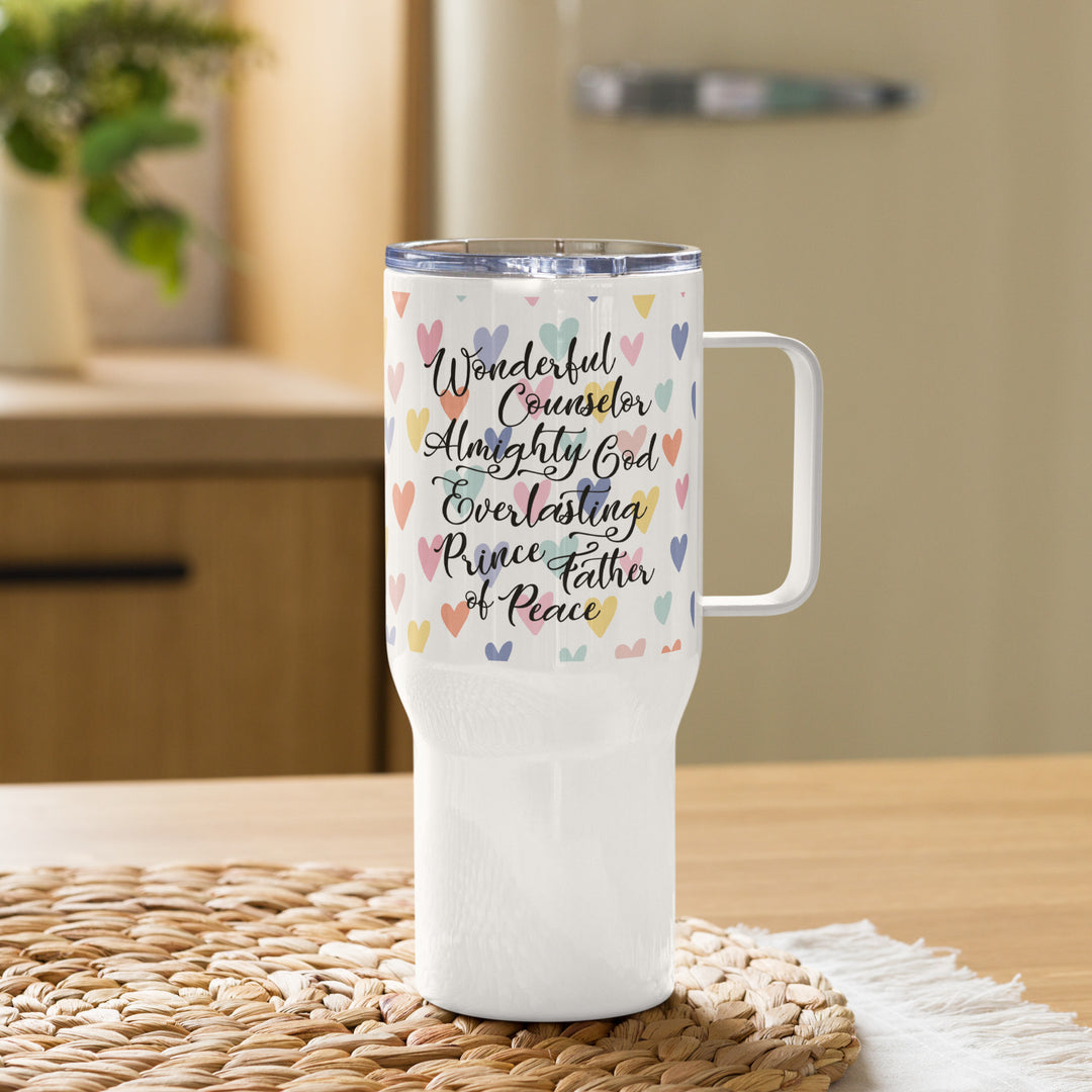 Wonderful Counselor Hearts 25 oz Travel Mug with Handle Travel Mug   