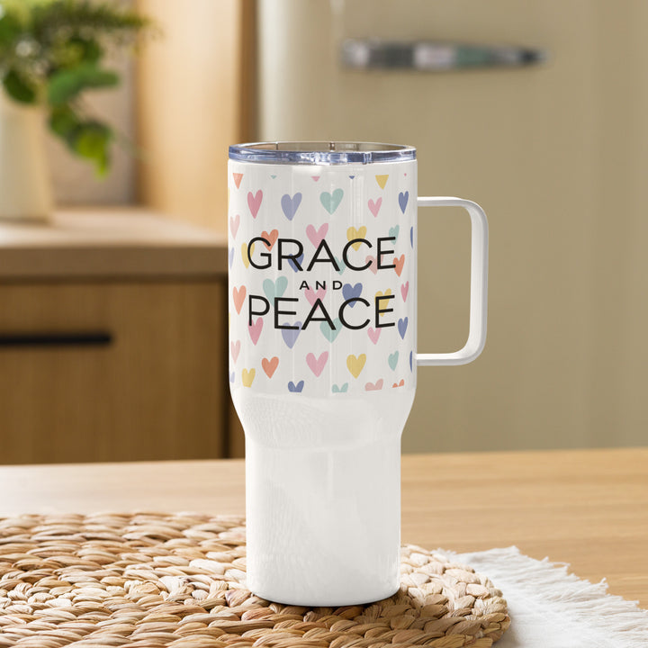 Grace and Peace Hearts 25 oz Travel Mug with Handle Travel Mug   