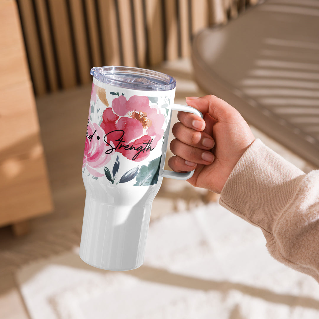 Heart Soul Mind Strength Rose 25 oz Travel Mug with Handle Travel Mug   