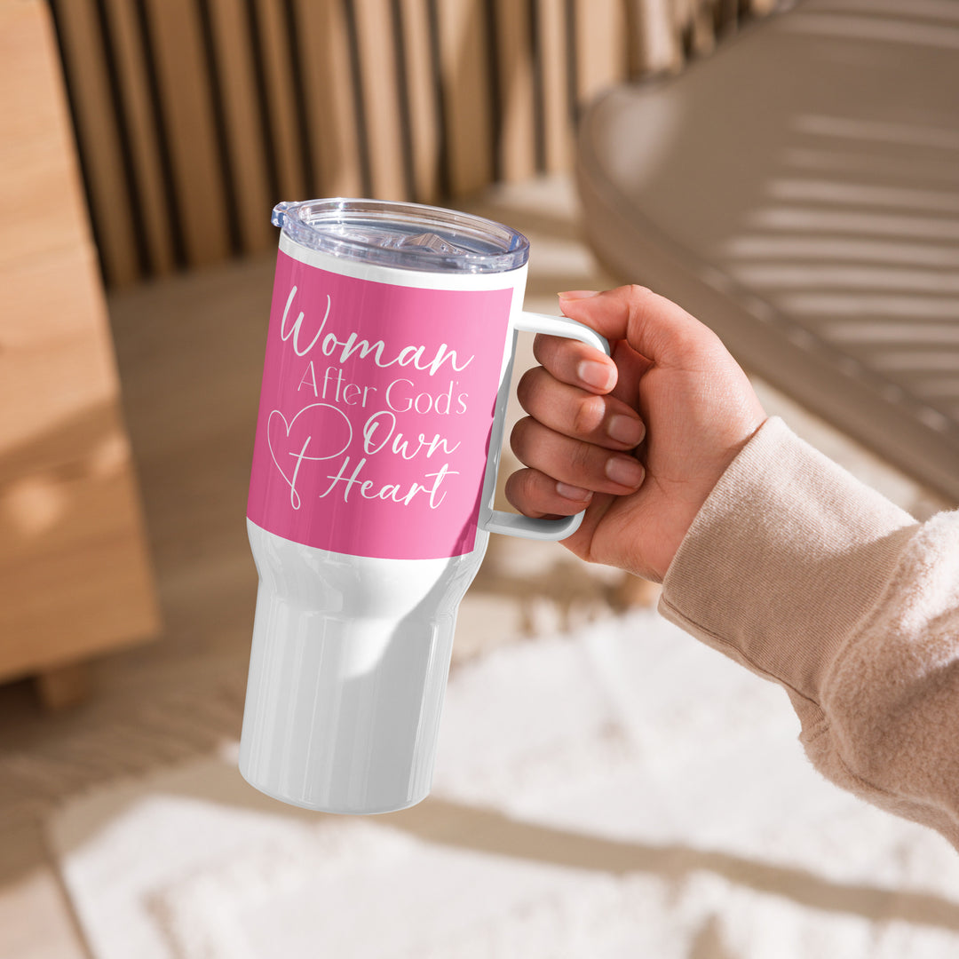 Woman After God's Own Heart Pink 25 oz Travel Mug with Handle Travel Mug   