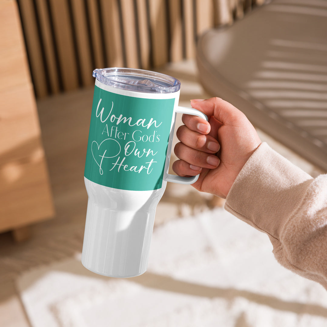 Woman After God's Own Heart Teal 25 oz Travel Mug with Handle Travel Mug   