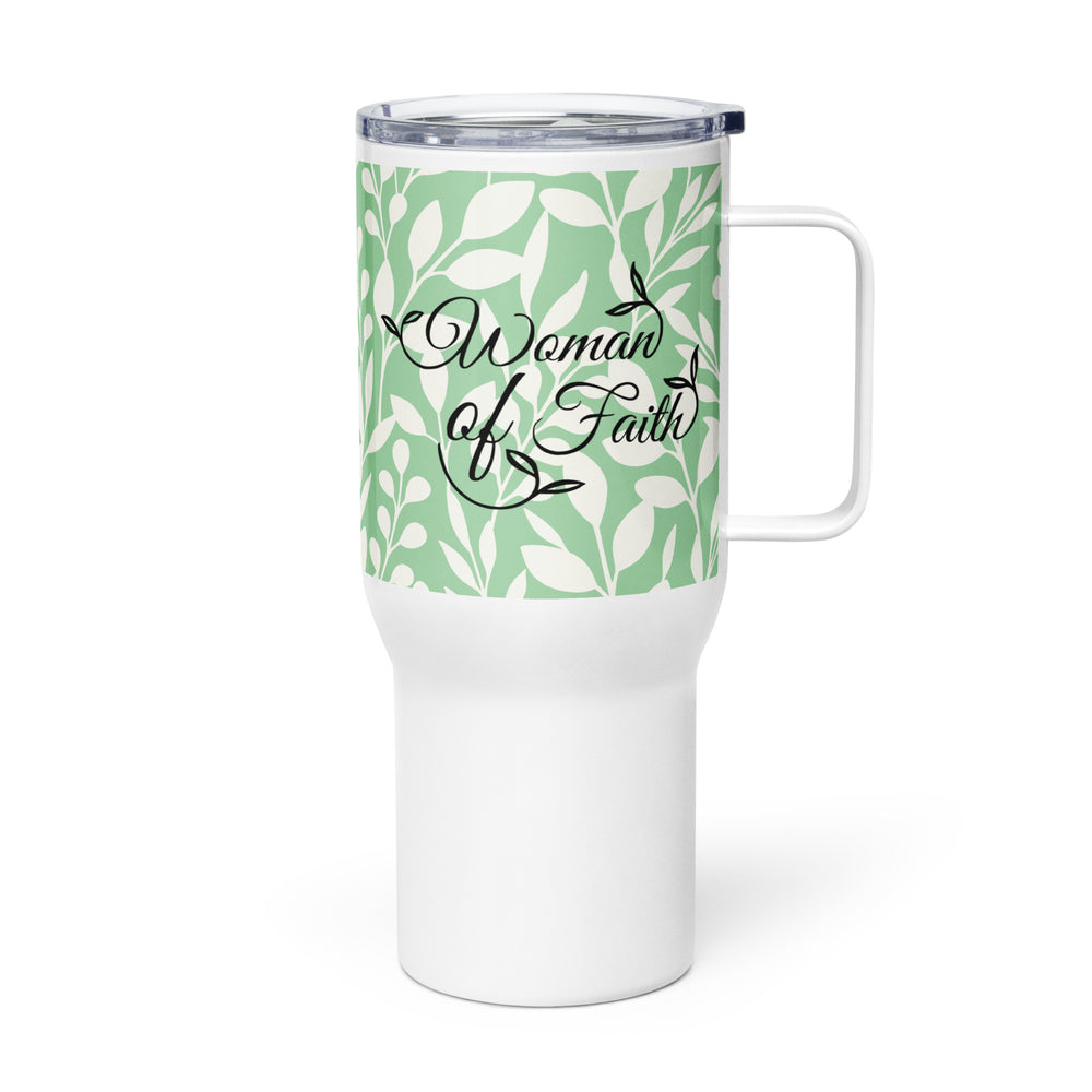 Woman of Faith Green 25 oz Travel Mug with Handle Travel Mug   