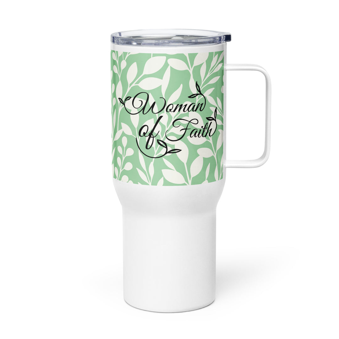 Woman of Faith Green 25 oz Travel Mug with Handle Travel Mug   