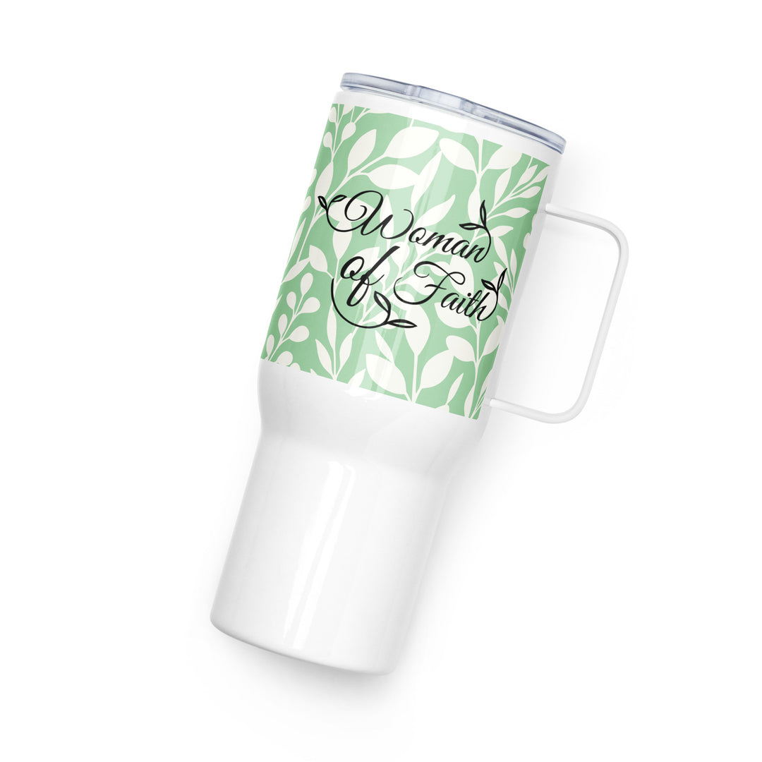 Woman of Faith Green 25 oz Travel Mug with Handle Travel Mug   