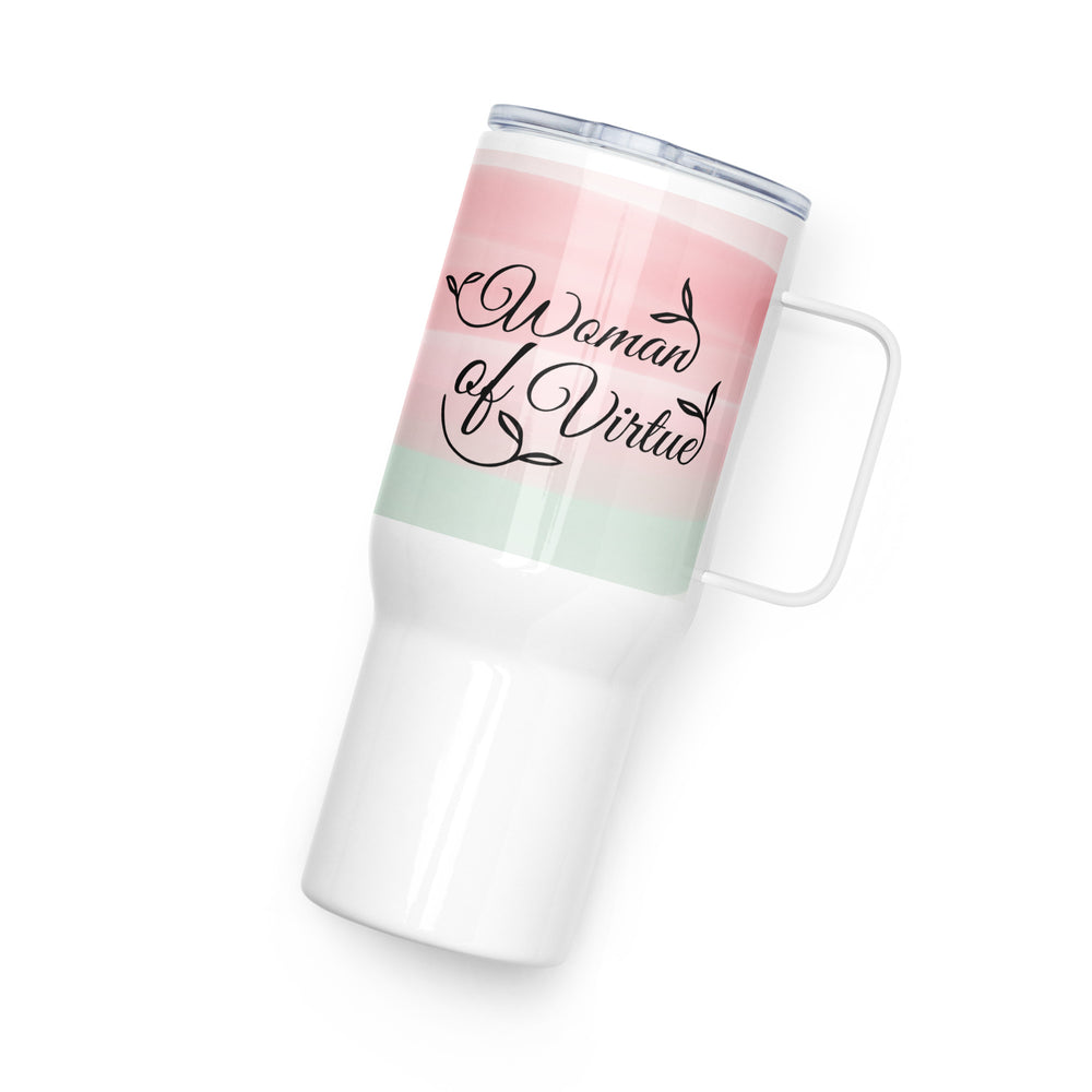 Woman of Virtue Pink Green 25 oz Travel Mug with Handle Travel Mug   