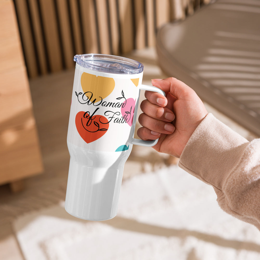 Woman of Faith Heart 25 oz Travel Mug with Handle Travel Mug   