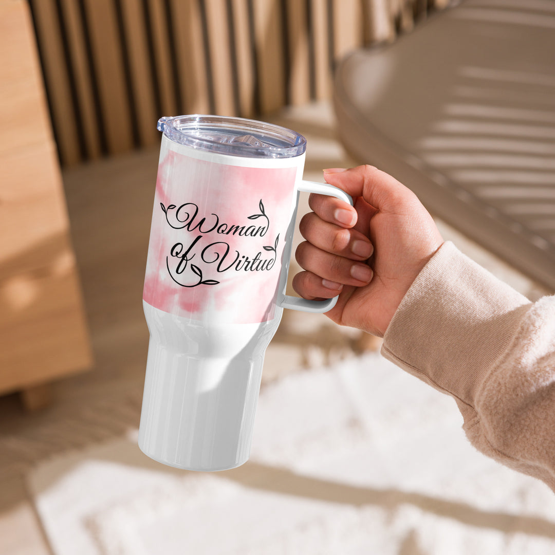 Woman of Virtue Pink Cloud 25 oz Travel Mug with Handle Travel Mug   