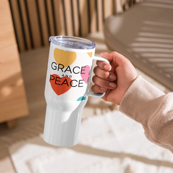 Grace and Peace Hearts 25 oz Travel Mug with Handle Travel Mug   