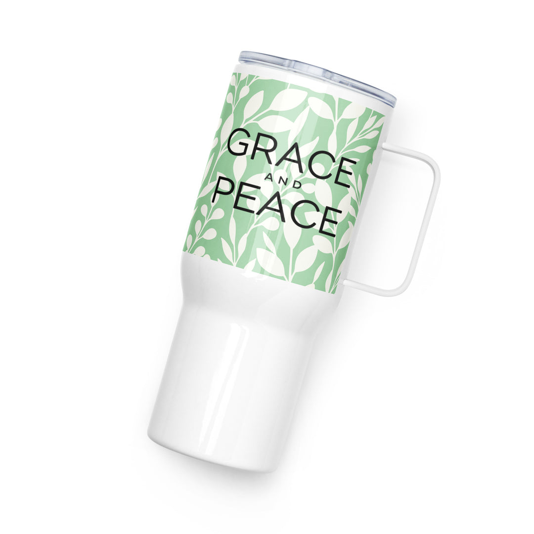 Grace and Peace Green 25 oz Travel Mug with Handle Travel Mug   