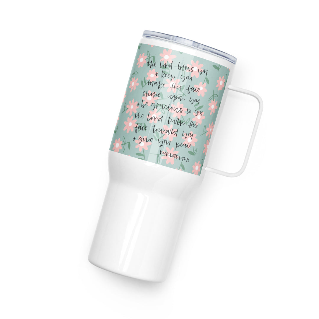 Bless and Keep Daisy 25 oz Travel Mug with Handle Travel Mug   