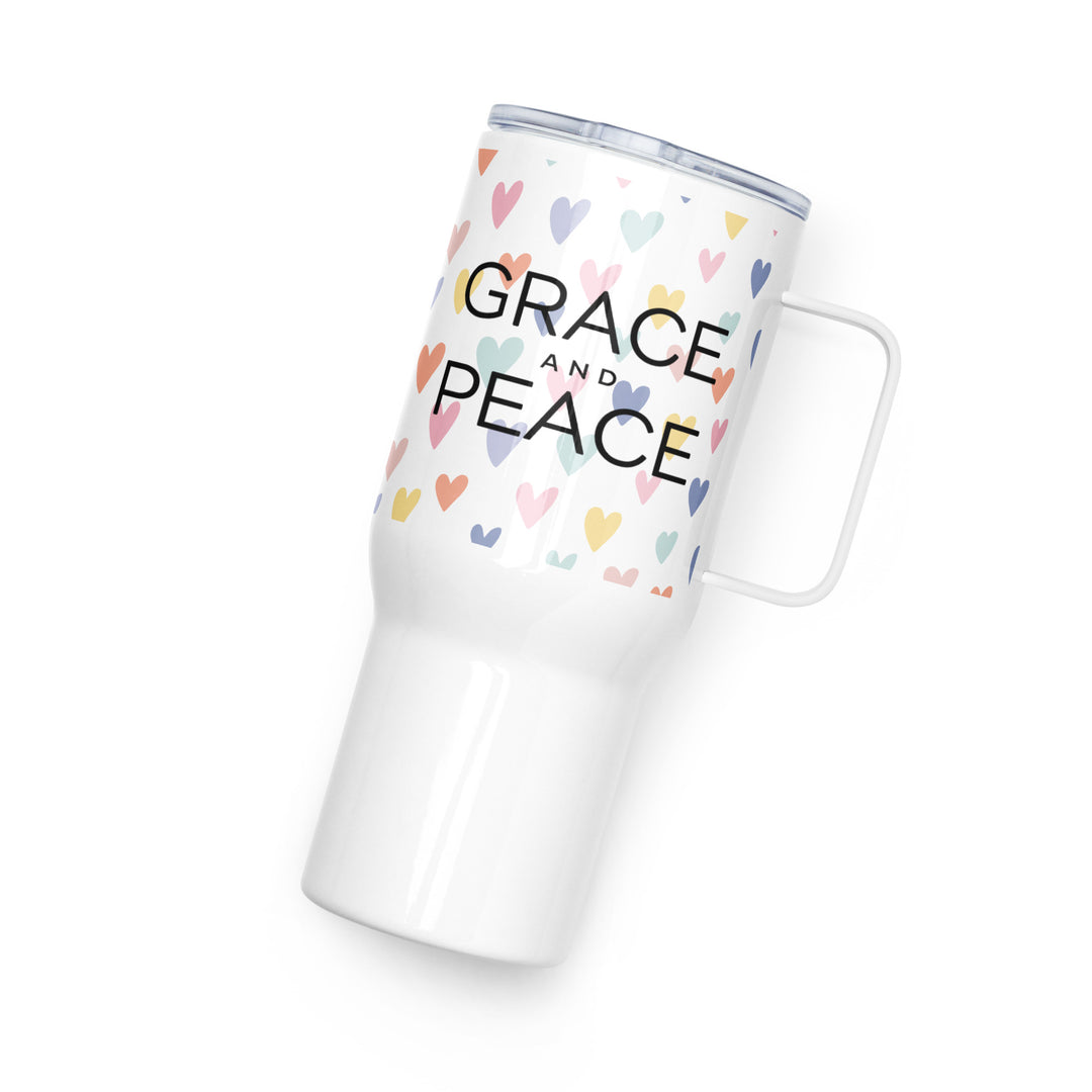 Grace and Peace Hearts 25 oz Travel Mug with Handle Travel Mug   