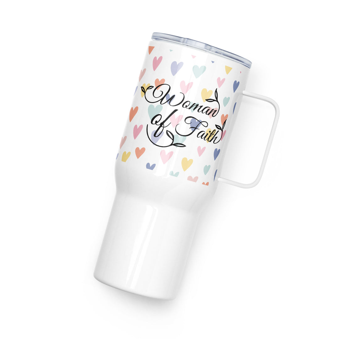 Woman of Faith Hearts 25 oz Travel Mug with Handle Travel Mug   