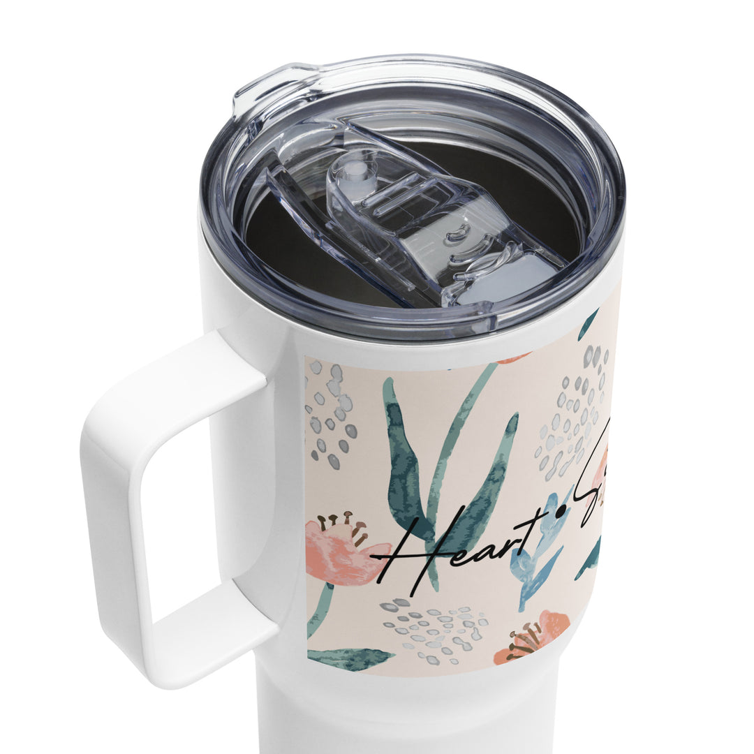 Heart Soul Mind Strength Floral 25 oz Travel Mug with Handle Travel Mug   