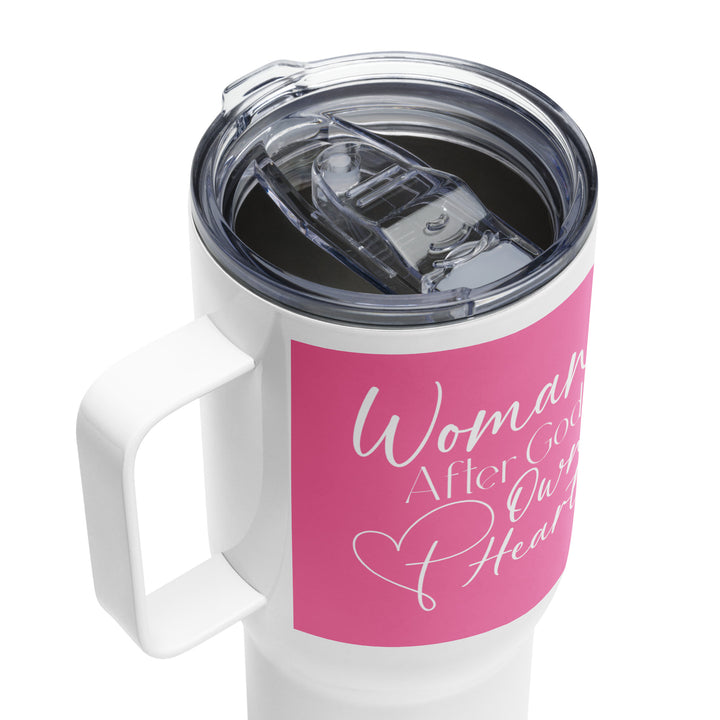 Woman After God's Own Heart Pink 25 oz Travel Mug with Handle Travel Mug   