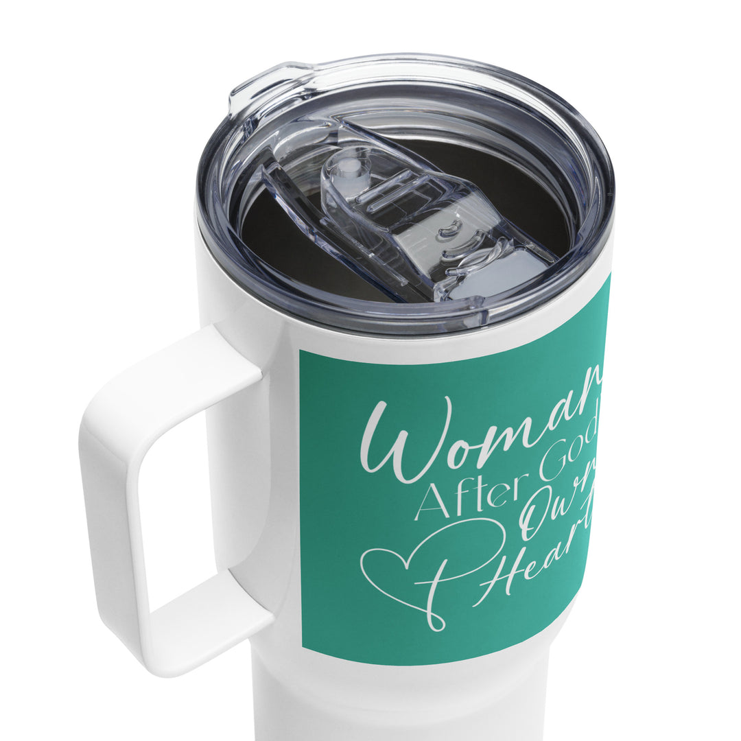 Woman After God's Own Heart Teal 25 oz Travel Mug with Handle Travel Mug   