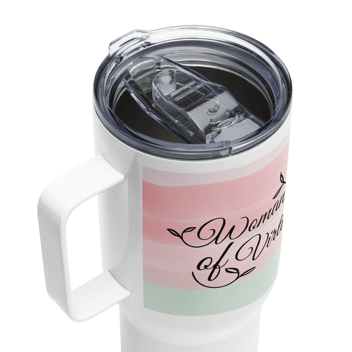 Woman of Virtue Pink Green 25 oz Travel Mug with Handle Travel Mug   