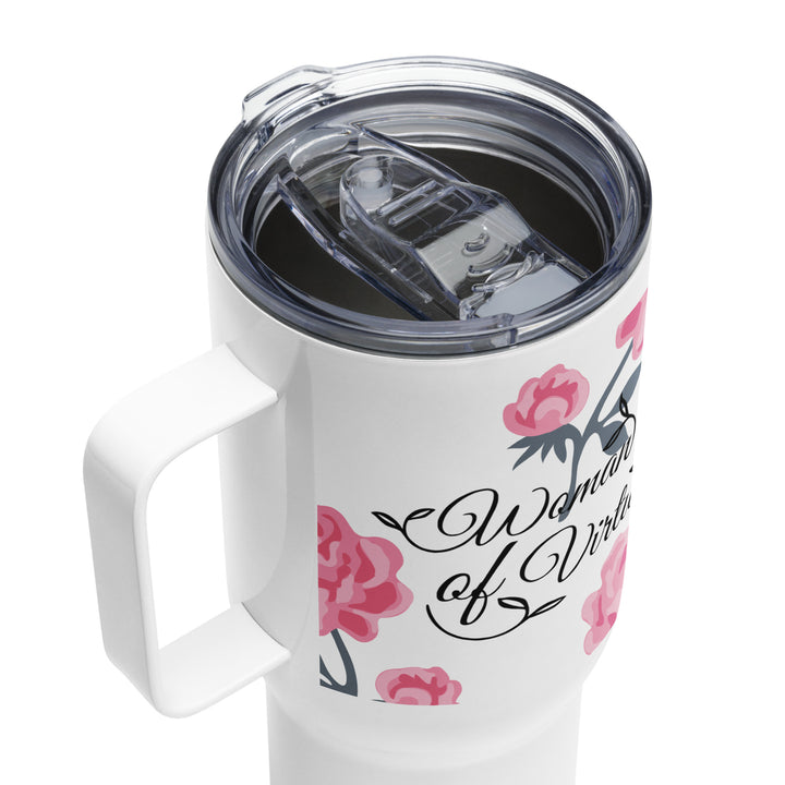 Woman of Virtue Rose 25 oz Travel Mug with Handle Travel Mug   