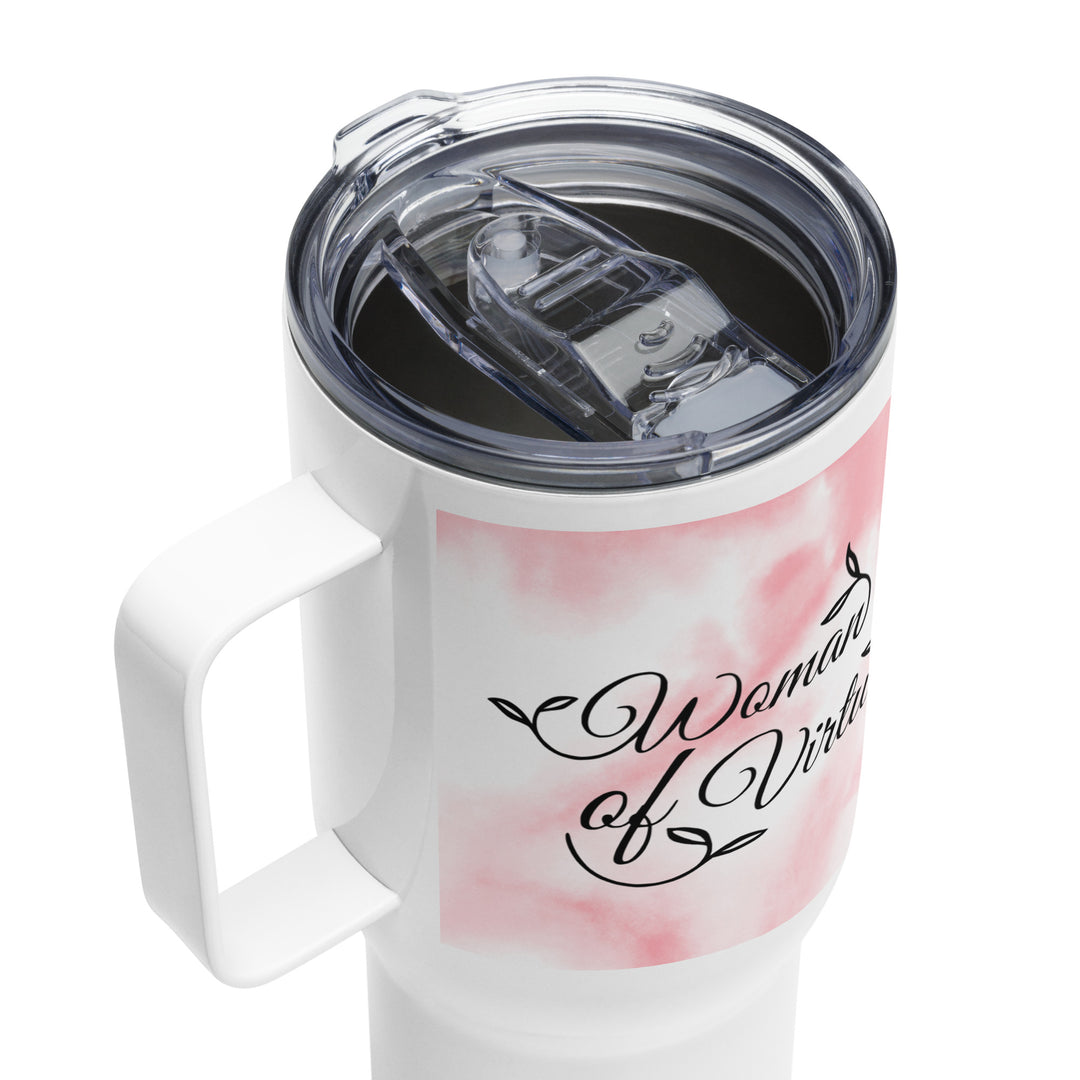 Woman of Virtue Pink Cloud 25 oz Travel Mug with Handle Travel Mug   