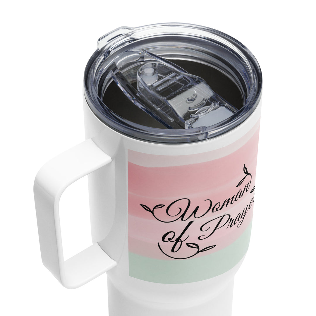 Woman of Prayer Pink Green 25 oz Travel Mug with Handle Travel Mug   