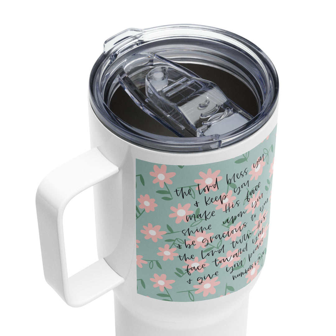 Bless and Keep Daisy 25 oz Travel Mug with Handle Travel Mug   