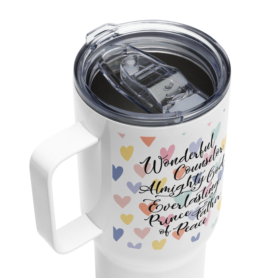 Wonderful Counselor Hearts 25 oz Travel Mug with Handle Travel Mug   