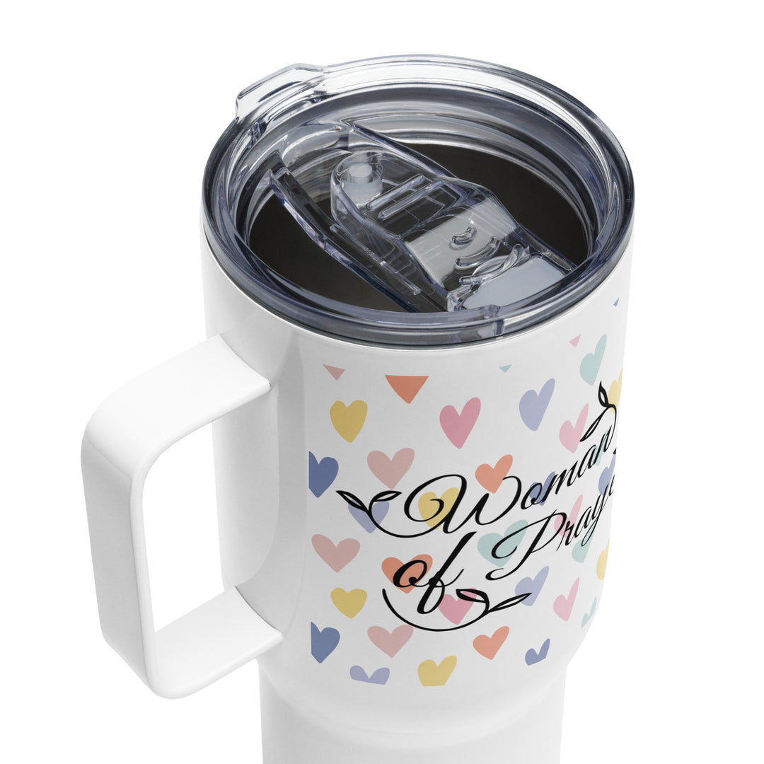 Woman of Prayer Hearts 25 oz Travel Mug with Handle Travel Mug   