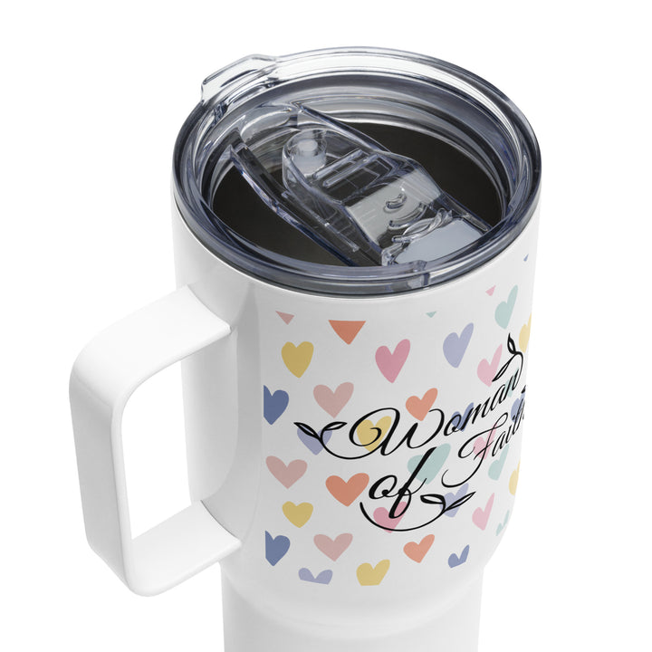 Woman of Faith Hearts 25 oz Travel Mug with Handle Travel Mug   