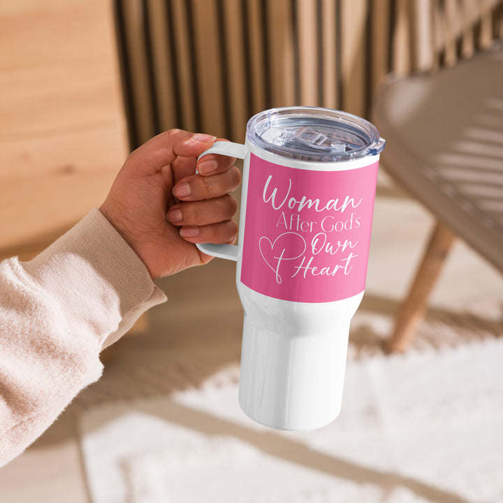 Woman After God's Own Heart Pink 25 oz Travel Mug with Handle Travel Mug   