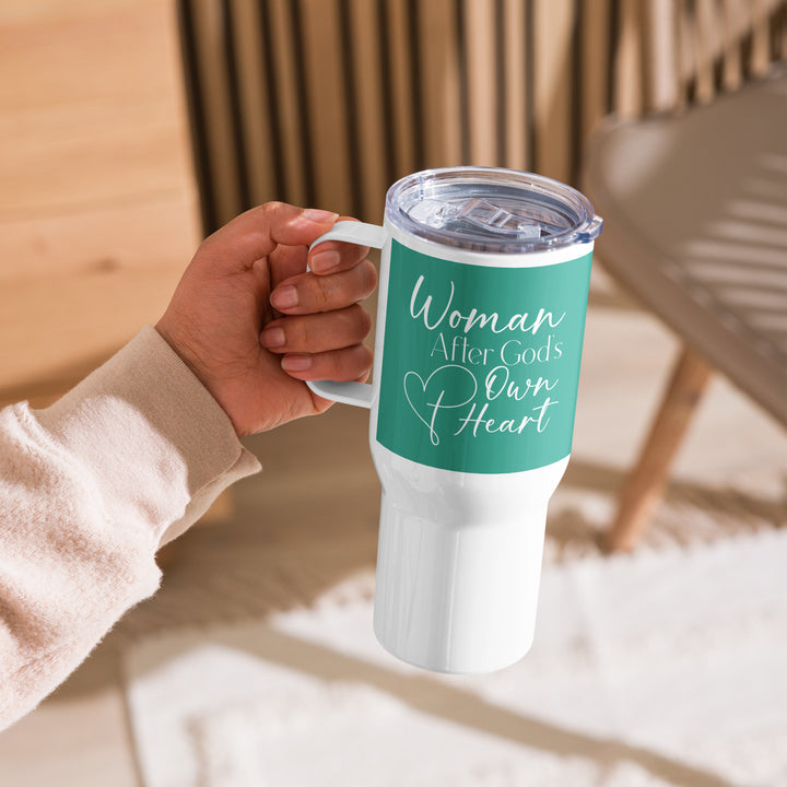 Woman After God's Own Heart Teal 25 oz Travel Mug with Handle Travel Mug   