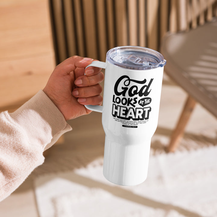 Christian Coffee Mug Travel Cup God Looks At The Heart 25 oz Travel Mug   