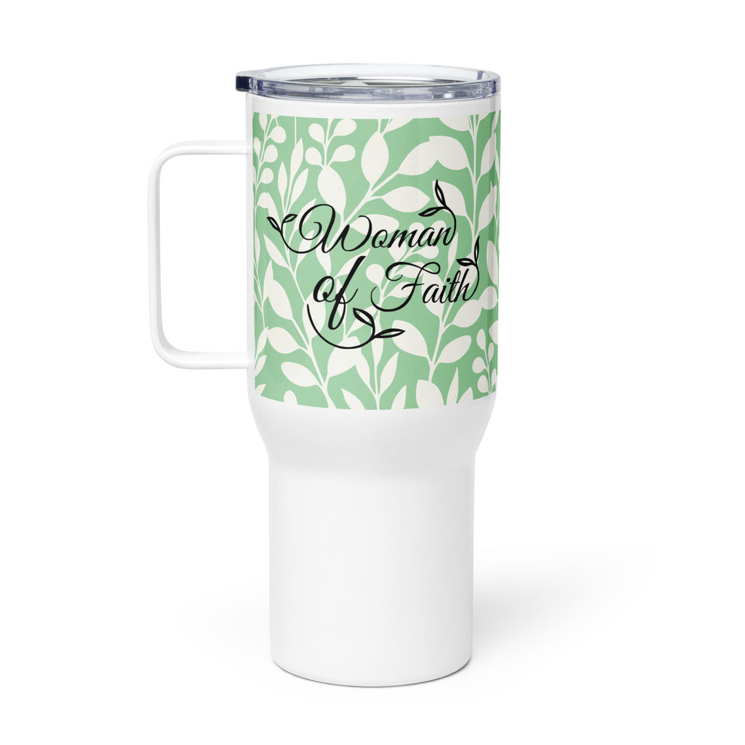 Woman of Faith Green 25 oz Travel Mug with Handle Travel Mug   