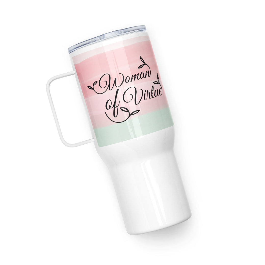 Woman of Virtue Pink Green 25 oz Travel Mug with Handle Travel Mug   